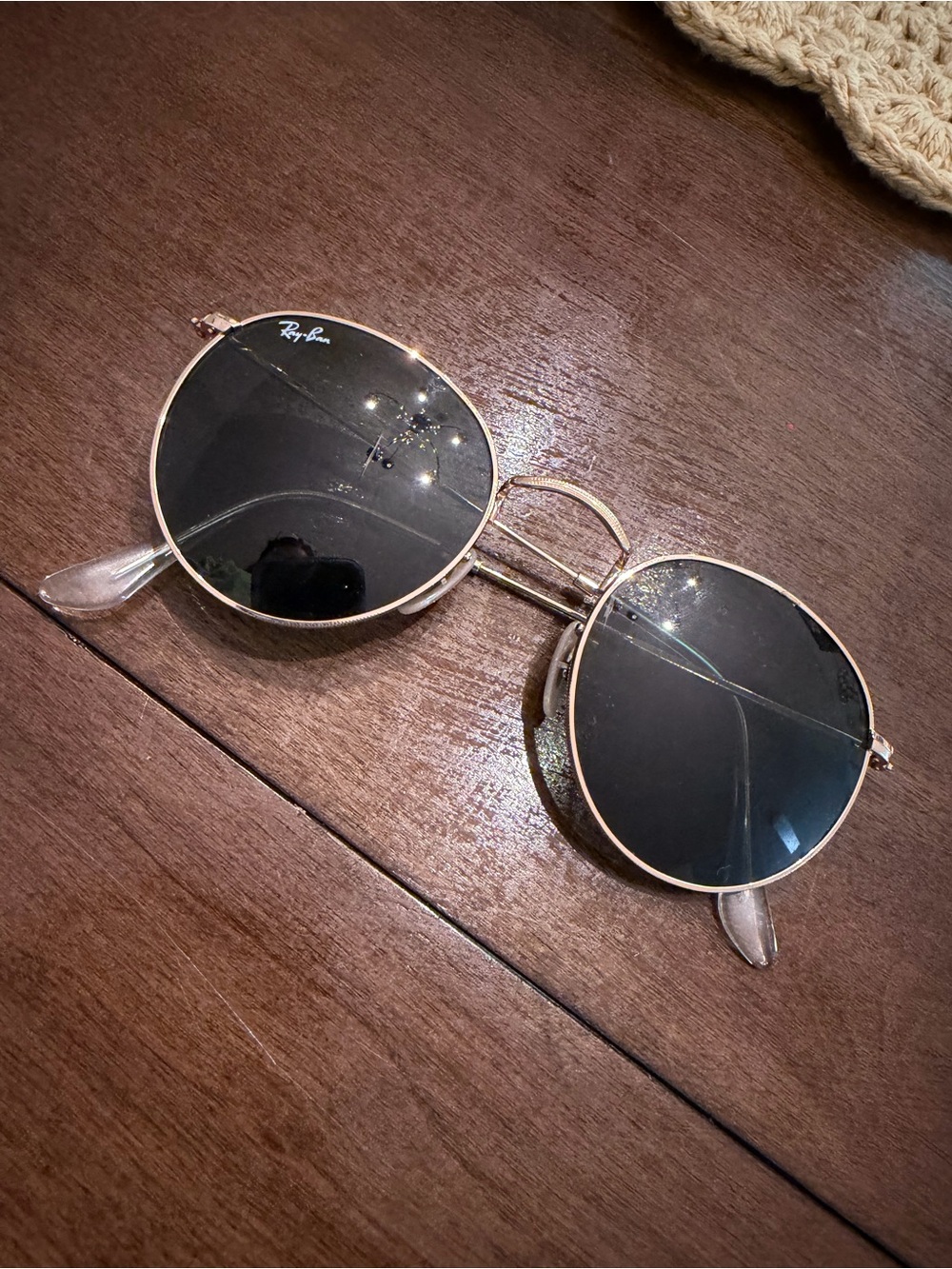 Ray-Ban Round Gold Frame Sunglasses with Black Lenses